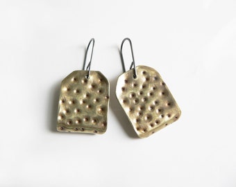 hammered brass earrings, brass dangle earrings, mixed metals earrings