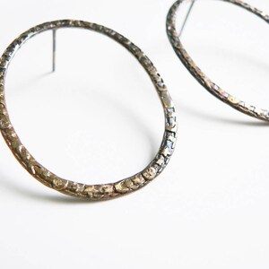 Oxidized Brass Hoop Earrings: Sterling Silver Ear Wire, Handmade