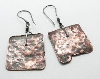 pendientes de cobre, pendientes de textura orgánica, pendientes de cobre de declaración