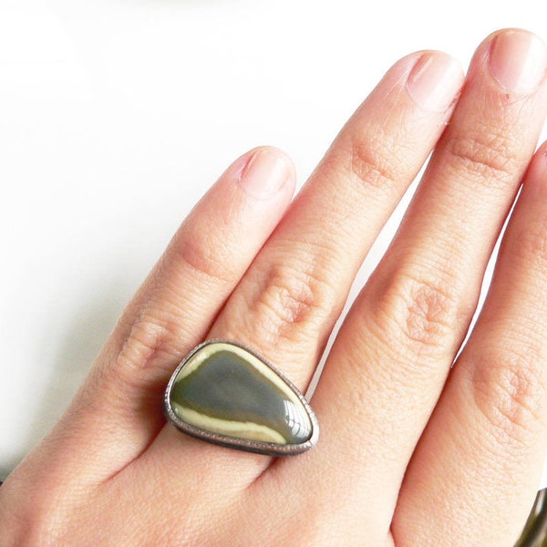 Jasper silver ring, Sterling silver ring with Jasper , oxidized silver ring, Ring size 7