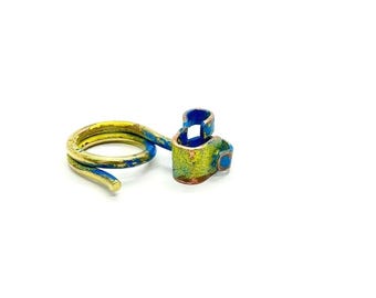 Brass Modernist Ring Handmade Enamel Sculptural
