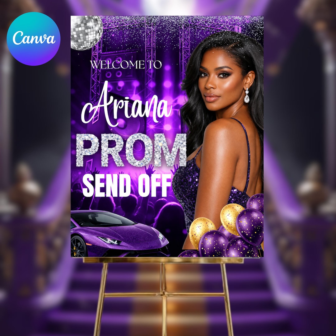 Post Prom Sign Purple Silver Prom Send off Welcome Party Sign, Prom Queen Poster Sign ...