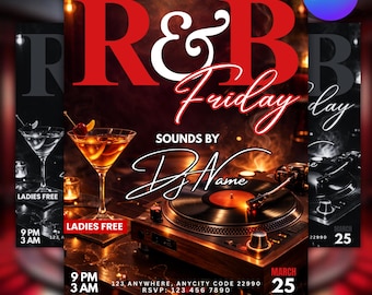 R&B Night Party Flyer, Club Promotion Flyer, Night Club Instagram Post, Music Event Promo, Canva Template, DIY text, instant download