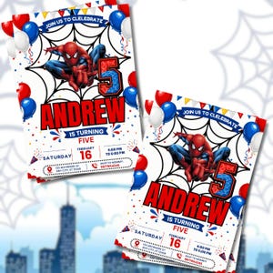 5th Birthday Superhero Invitation Template, Spider Birthday Party Invite, Editable Canva Birthday Invitation, Comic Hero Party Invite