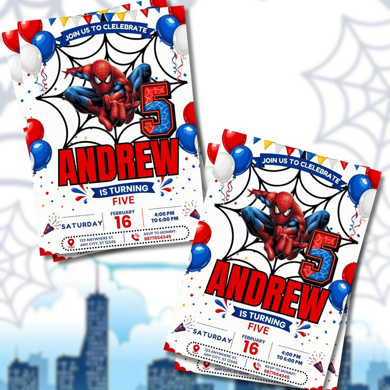 5th Birthday Superhero Invitation Template, Spider Birthday Party Invite, Editable Canva Birthday Invitation, Comic Hero Party Invite