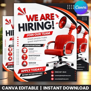 Now Hiring Sign Template, Now Hiring Flyer Template, Hiring Poster, Job Vacancy Sign, Recruitment Flyer, DIY Text, Digital Download