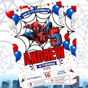 5th Birthday Superhero Invitation Template, Spider Birthday Party Invite, Editable Canva Birthday Invitation, Comic Hero Party Invite