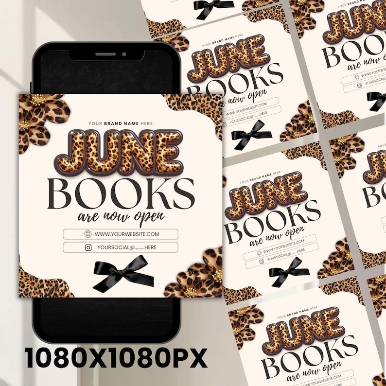 Leopard June Booking Flyer Canva Template, Cheetah Cow Print Beauty Flyer, Hair Nails Lashes Makeup Books Open, DIY text, instant download