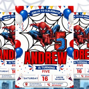 5th Birthday Superhero Invitation Template, Spider Birthday Party Invite, Editable Canva Birthday Invitation, Comic Hero Party Invite