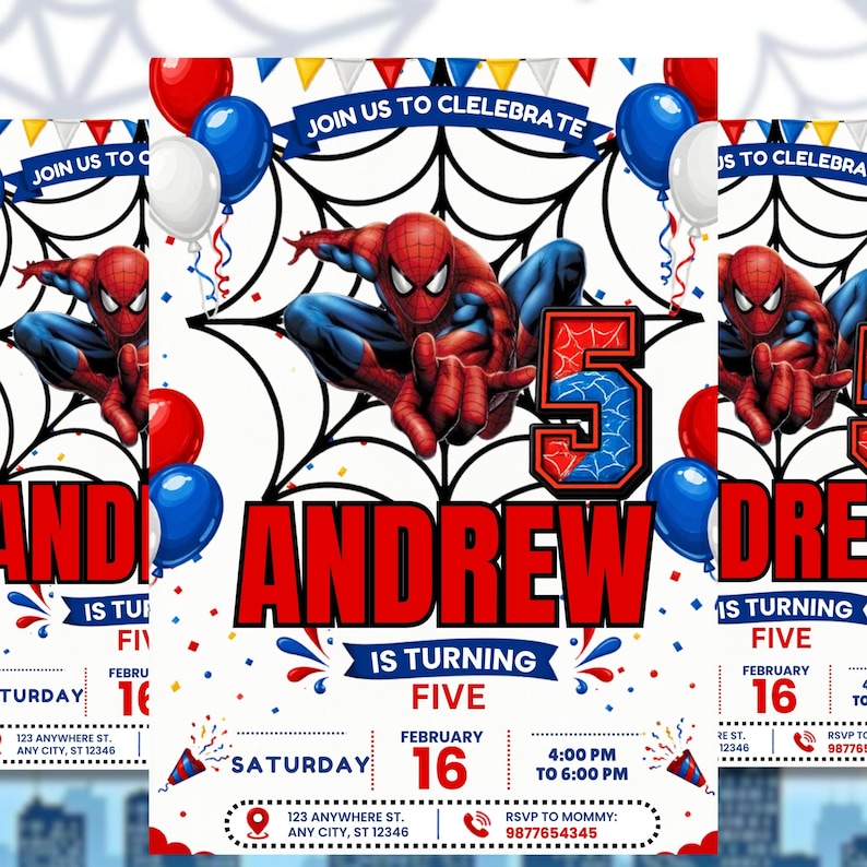 5th Birthday Superhero Invitation Template, Spider Birthday Party Invite, Editable Canva Birthday Invitation, Comic Hero Party Invite