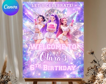 K-Pop Demon Hunters Welcome Sign | Birthday Poster | Editable Canva Welcome Board | Digital Download