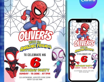 Invitación de cumpleaños de Spidey y sus increíbles amigos, invitación para fiesta de cumpleaños de Spidey, invitación de cumpleaños de Spidey y sus enemigos IKP02