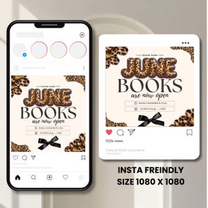 Leopard June Booking Flyer Canva Template, Cheetah Cow Print Beauty Flyer, Hair Nails Lashes Makeup Books Open, DIY text, instant download