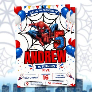 5th Birthday Superhero Invitation Template, Spider Birthday Party Invite, Editable Canva Birthday Invitation, Comic Hero Party Invite