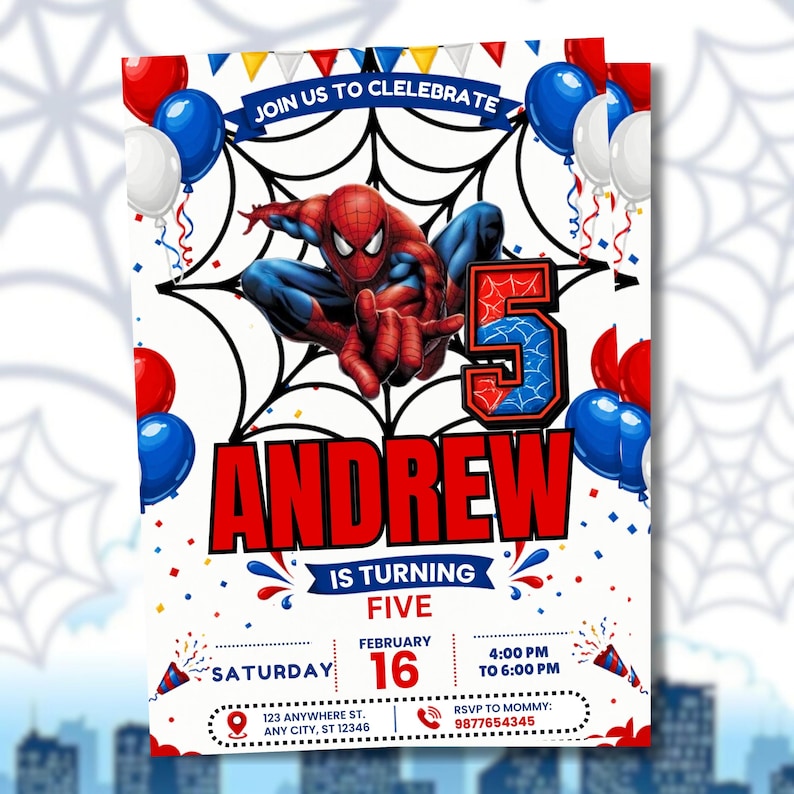 5th Birthday Superhero Invitation Template, Spider Birthday Party Invite, Editable Canva Birthday Invitation, Comic Hero Party Invite