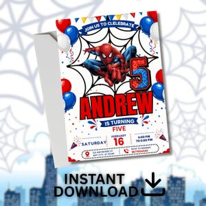 5th Birthday Superhero Invitation Template, Spider Birthday Party Invite, Editable Canva Birthday Invitation, Comic Hero Party Invite