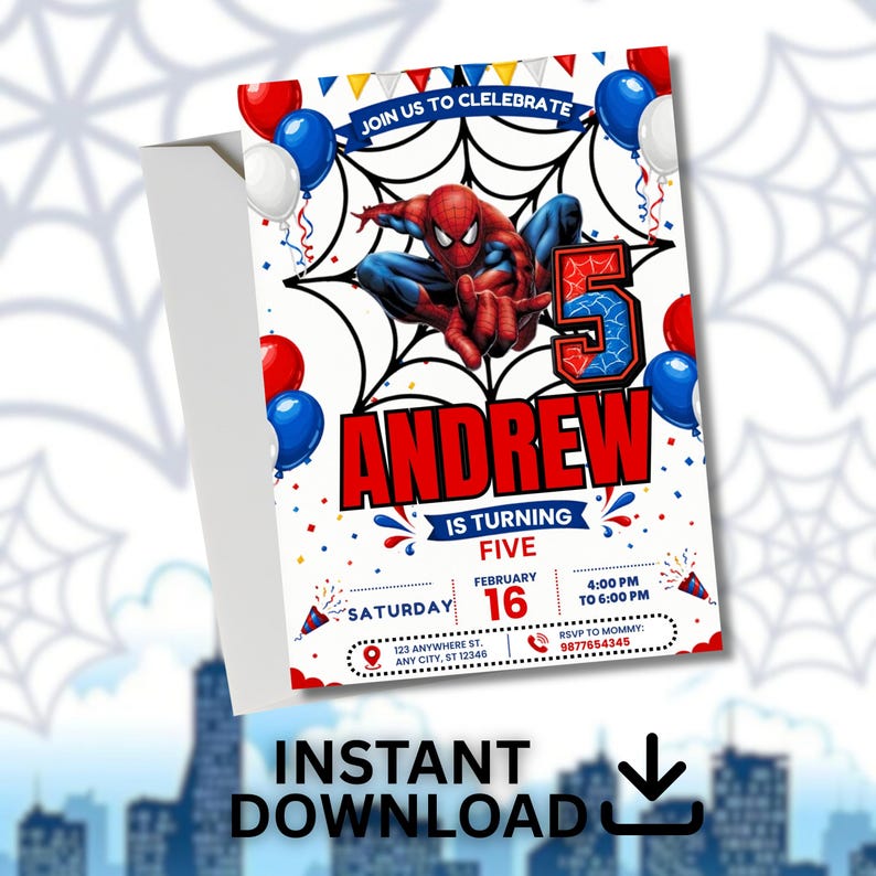 5th Birthday Superhero Invitation Template, Spider Birthday Party Invite, Editable Canva Birthday Invitation, Comic Hero Party Invite