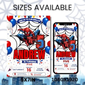 5th Birthday Superhero Invitation Template, Spider Birthday Party Invite, Editable Canva Birthday Invitation, Comic Hero Party Invite
