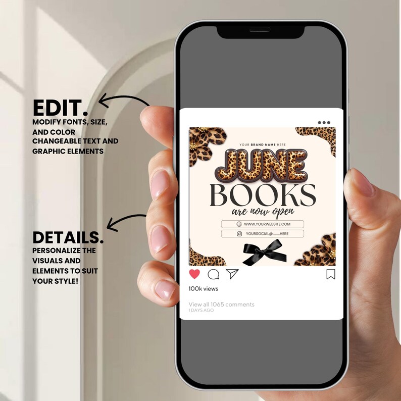 Leopard June Booking Flyer Canva Template, Cheetah Cow Print Beauty Flyer, Hair Nails Lashes Makeup Books Open, DIY text, instant download