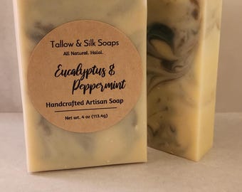 Luxe Artisan Tallow Soap Bar. Eucalyptus/Lavender/Frankincense. Bulgarian Rose Wax. Handcrafted, Halal, Grass-fed. Dry Sensitive Skin.