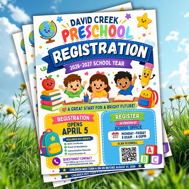 Preschool Registration Flyer Template, Editable School Enrollment ...