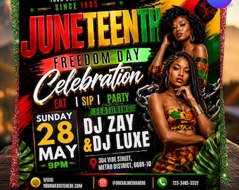 Juneteenth Freedom Day Flyer Template, Editable Canva Party Flyer, African Theme Event Flyer, Juneteenth Celebration Invite