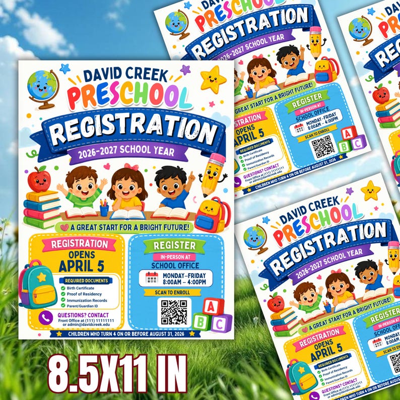 Preschool Registration Flyer Template, Editable School Enrollment ...