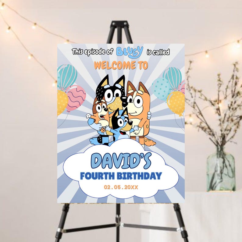Bluey Welcomesign Bluey Inspired Birthday Welcome Sign | Editable Canva Template | Kids ...