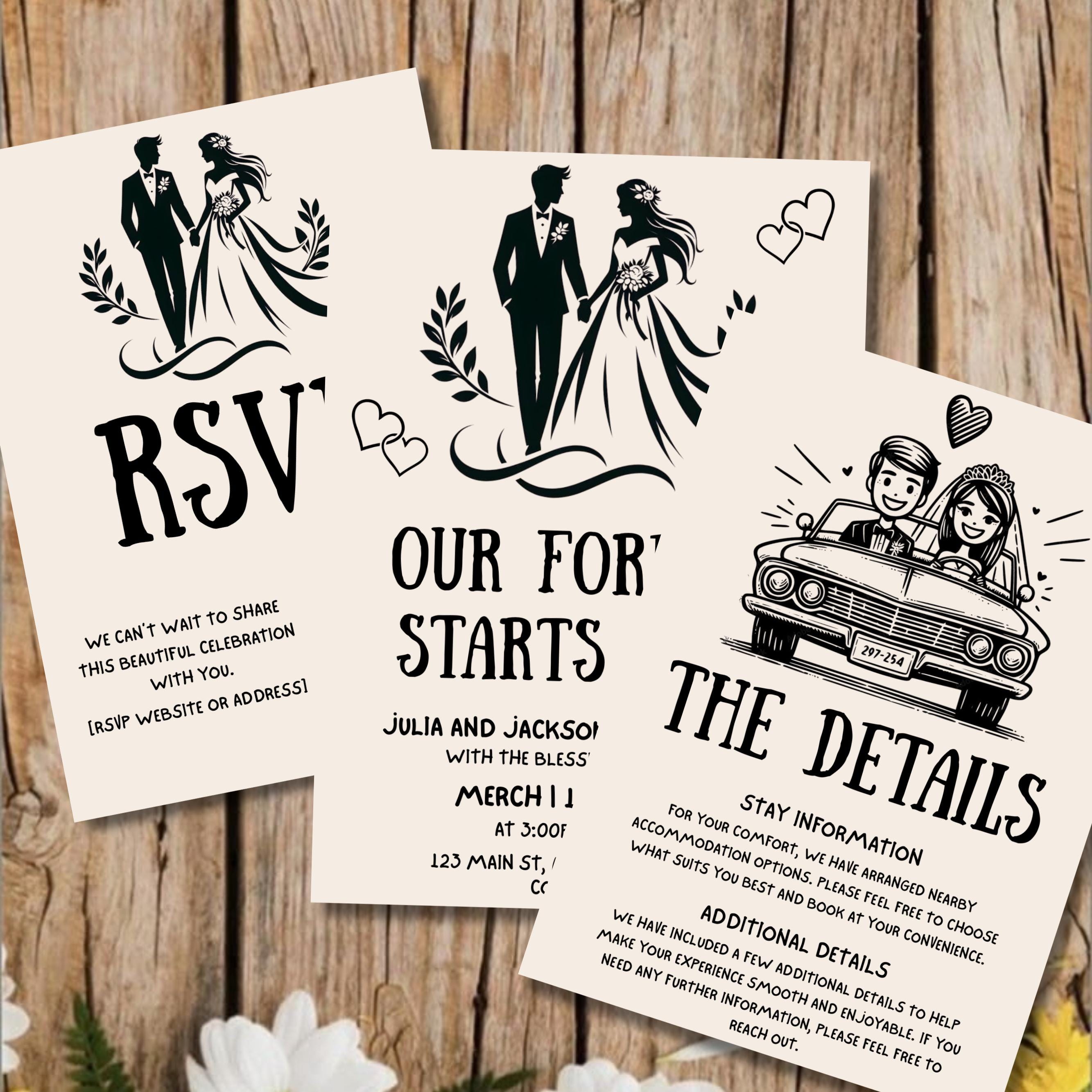 Hand-drawn Wedding Invitation Template, Editable Canva Invite (digital ...