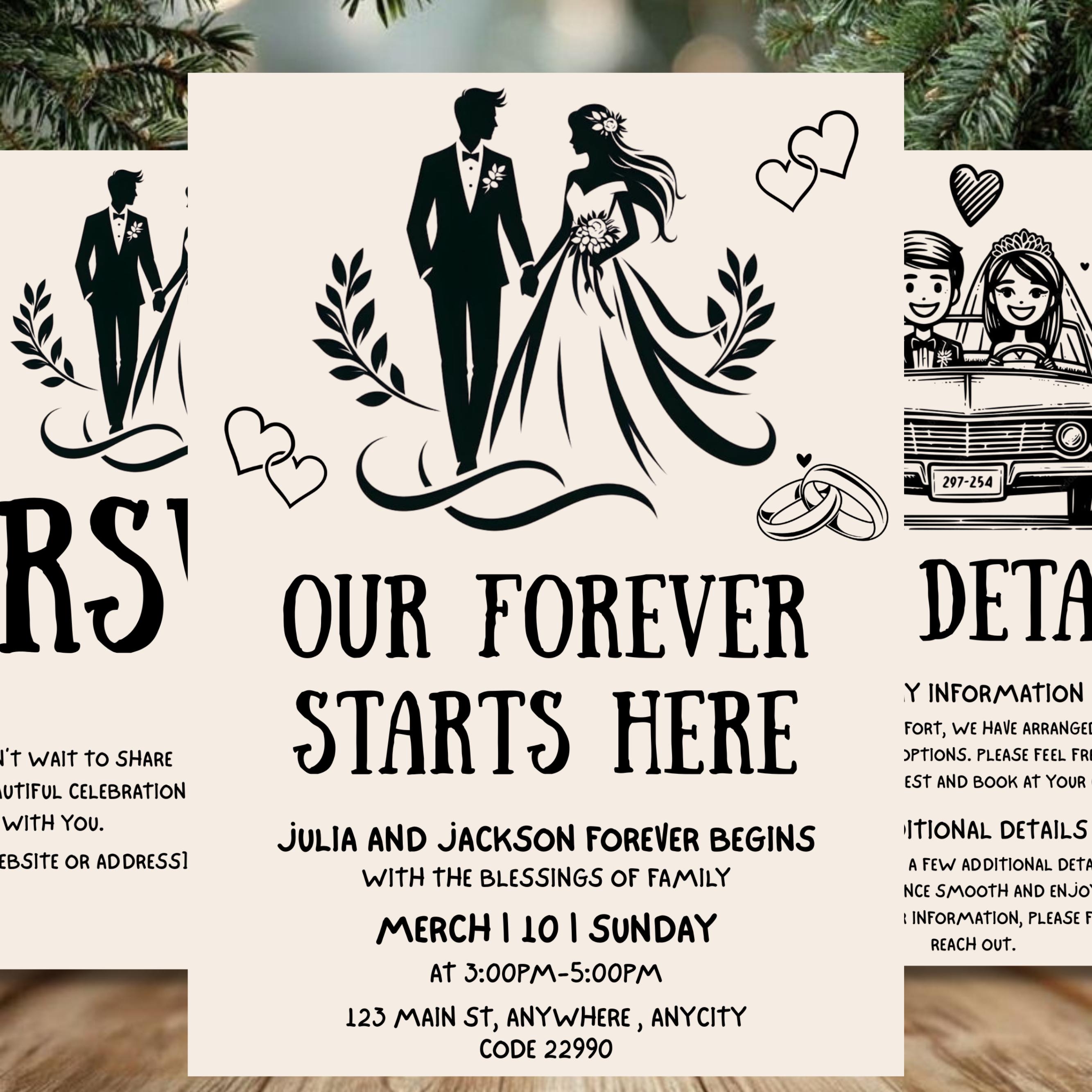 Hand-drawn Wedding Invitation Template, Editable Canva Invite (digital ...