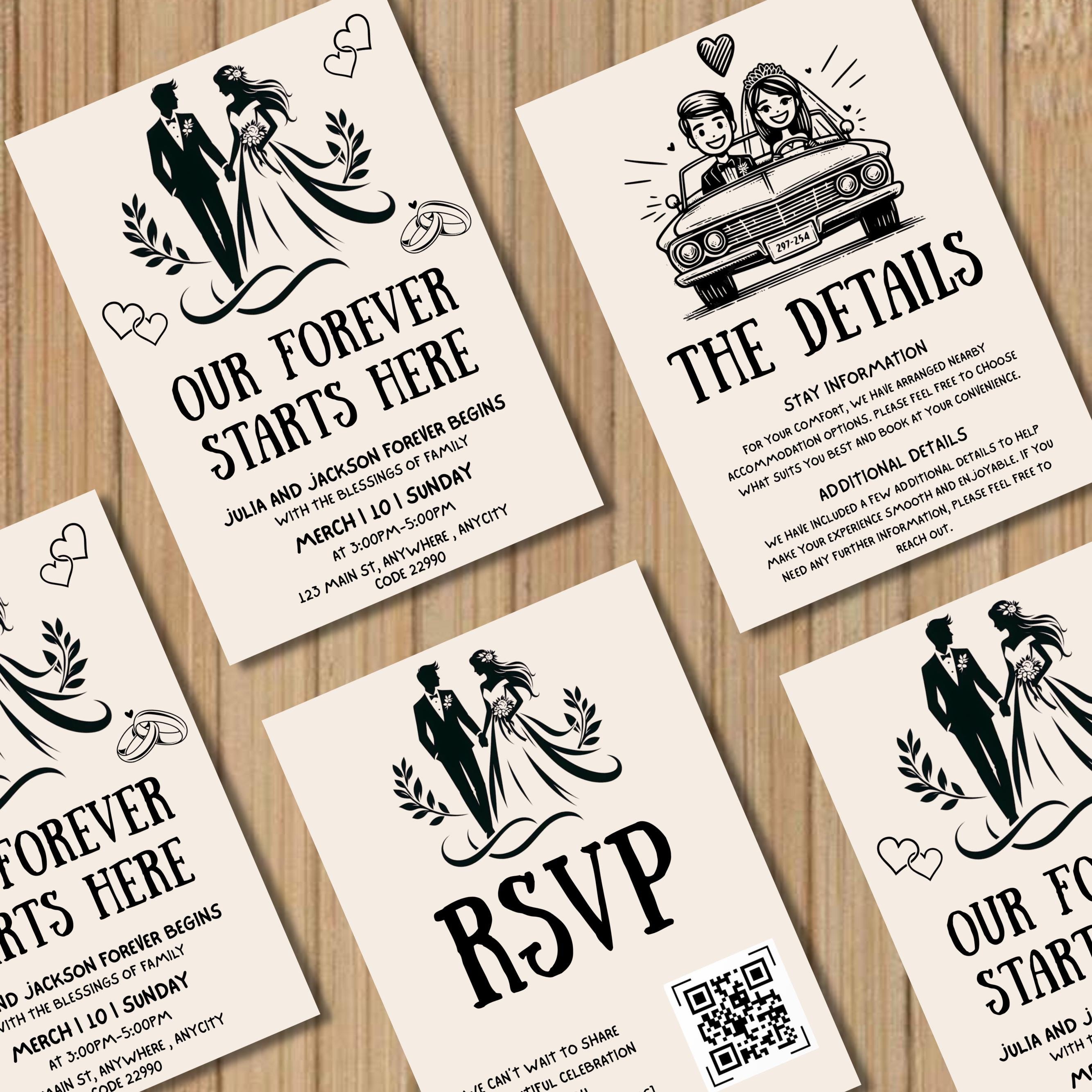 Hand-drawn Wedding Invitation Template, Editable Canva Invite (digital ...