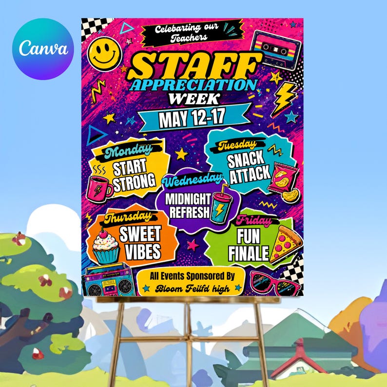 Retro 90s Theme Teacher Appreciation Week Flyer Template Canva Editable ...