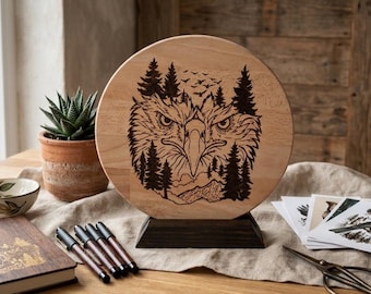 Pyrography Eagle Unique Piece - Hand-burned Wooden Wall Decor - Personalized Gift for Nature Lovers