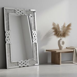 Grand Miroir Mural Diamant Concassé – Cadre Miroir Argenté