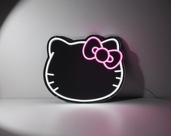 Letrero de neón de Hello Kitty | Decoración de pared con espejo LED | Decoración de habitación kawaii | Luz de neón rosa | Regalo de Sanrio para ella | Decoración estética para dormitorio de adolescente...