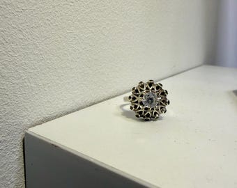 Vintage sterling zilveren ring met madeliefjesmotief - Frans bloemenpatroon "Marguerite" - Maat 8 US / 57 FR