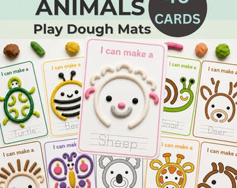 40 Animal Play Dough Mats | Preschool Printable Activity | Fine Motor Skills | Toddler Learning Game