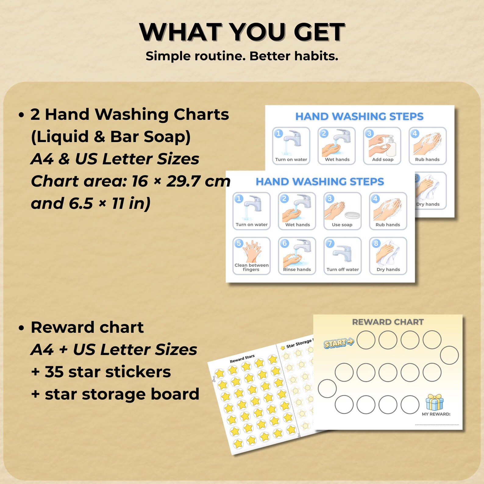 Hand Washing Chart for Kids Printable + Reward Chart, Visual Routine ...