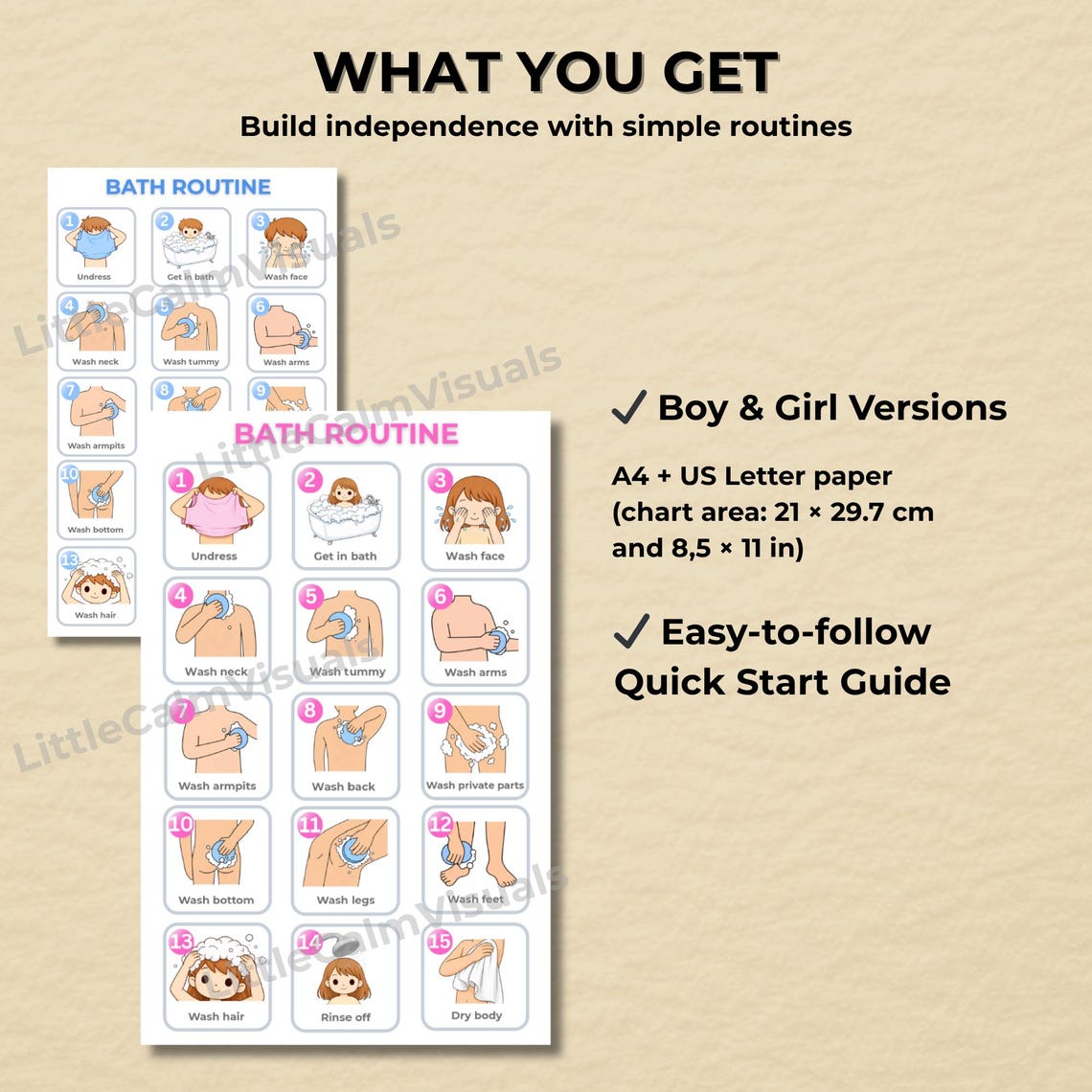 Bath Routine Chart for Kids | Printable Visual Schedule | Boy & Girl ...