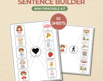 Visual Sentence Builder Printable Worksheets | Speech Therapy Activity for Kids, AAC Communication, ESL Learning & Autism Support