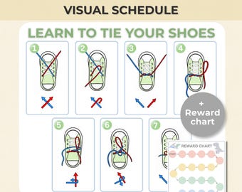 Shoe Tying Visual Schedule for Kids | Learn to Tie Shoes Chart | Shoelace Routine Printable | Reward Chart | Autism ADHD Visual Schedule