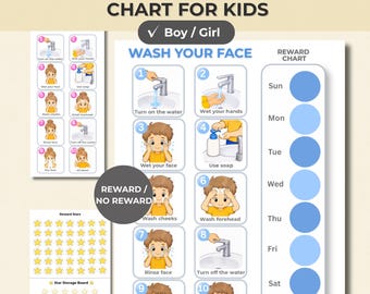 Wash Face Routine Chart for Kids | Visual Schedule and Reward Chart | Hygiene Printable | Toddler Routine | Autism & ADHD Support