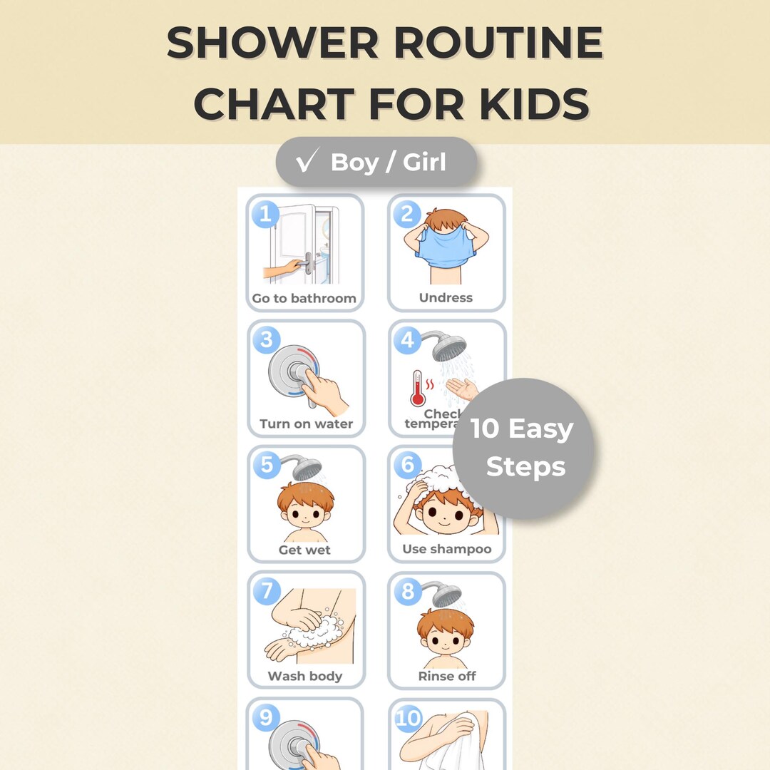 Shower Icon Child Routine Kids Shower Routine Chart | Visual Schedule for Kids | Autism Bathroom ...