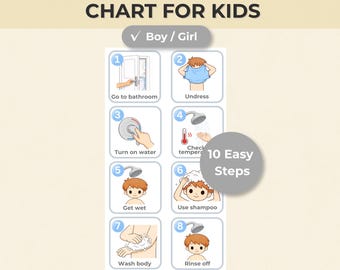 Kids Shower Routine Chart | Visual Schedule for Kids | Autism Bathroom Routine | Hygiene Chart | Social Story Printable