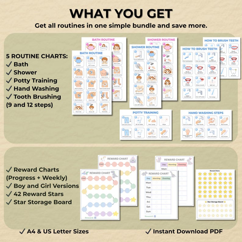 5 Bathroom Routine Charts for Kids | Reward Chart Bundle | Potty ...