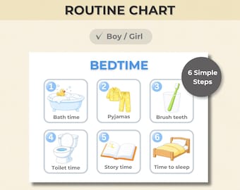 Toddler Bedtime Routine Chart | Visual Schedule for Kids | Printable