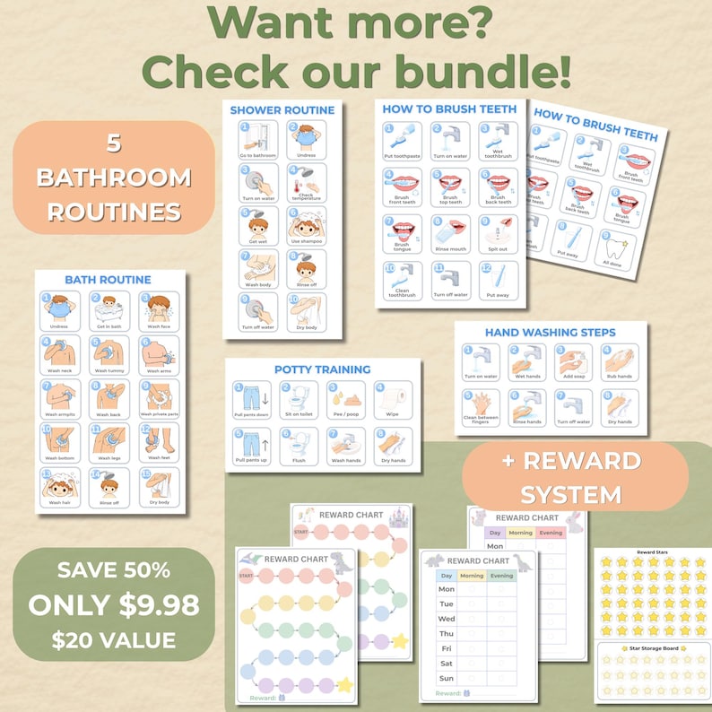 Bath Routine Chart for Kids | Printable Visual Schedule | Boy & Girl - Etsy