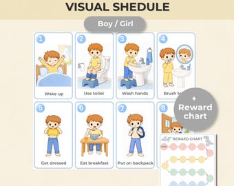 Morning Routine, Visual Schedule for Kids, Toddler Routine Chart, Daily Routine, Printable Reward Chart, Preschool Schedule
