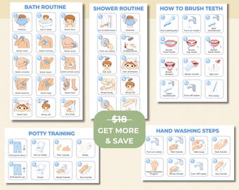 5 Bathroom Routine Charts for Kids | Reward Chart Bundle | Potty Training Chart | Visual Schedule for Toddlers