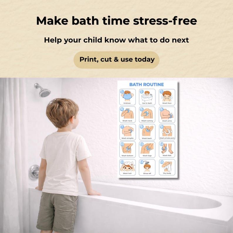 Bathing Routine Plan Bath Routine Chart for Kids | Printable Visual Schedule | Boy & Girl - Etsy